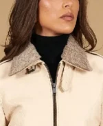 Women's Antea Wrinkled Leather Bomber Jacket Collar