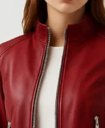 Women's Ava Red Leather Jacket Collar