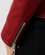 Women's Ava Red Leather Jacket Sleeves