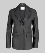 Women Paula Slim Fit Black Leather Blazer