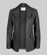 Women Paula Slim Fit Black Leather Blazer - Image 2