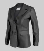 Women Paula Slim Fit Black Leather Blazer - Image 3