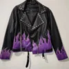 Women's Black and Purple Flame Biker Leather Jacket