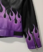 Women's Black and Purple Flame Biker Leather Jacket Sleeves