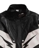 Women's Black and White Multi Leather Jacket Collar