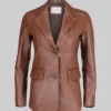 Women Slim Fit Brown Leather Blazer