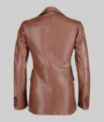 Women Slim Fit Brown Leather Blazer - Image 4