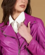 Women's Chiodo D Lilac Moto Leather Jacket Collar