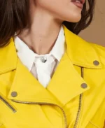 Women's Chiodo D Yellow Biker Leather Jacket Collar