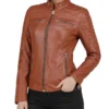 Women’s Classic Brown Cafe Racer Leather Jacket - Trendy Leather Jackets