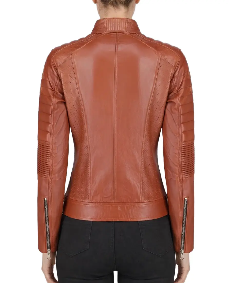 Women’s Classic Brown Cafe Racer Leather Jacket Back - Trendy Leather Jackets