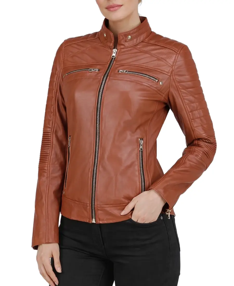Women’s Classic Brown Cafe Racer Leather Jacket - Trendy Leather Jackets