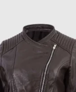 Women's Classic Brown Leather Jacket Collar