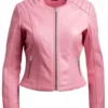 Women's Classic Pink Biker Leather Jacket
