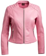 Women's Classic Pink Biker Leather Jacket