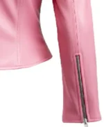 Women's Classic Pink Biker Leather Jacket Sleeves