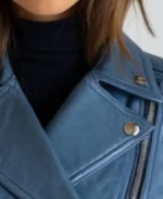Women's Ellie Blue Leather Jacket Collar