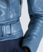 Women's Ellie Blue Leather Jacket Sleeves