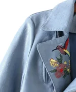 Women's Embroidered Lapel Collar Leather Jacket Collar Close