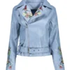 Women's Embroidered Lapel Collar Leather Jacket Front