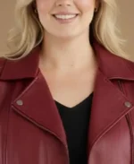 Women's Flores Oversize Biker Leather Jacket Collar