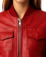 Women's Freya Red Leather Jacket Collar