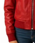 Women's Freya Red Leather Jacket Sleeves