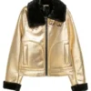 Women's Gold Black Shearling Aviator Jacket