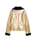 Women's Gold Black Shearling Aviator Jacket - Image 2