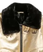 Women's Gold Black Shearling Aviator Jacket Collar