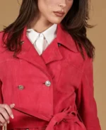 Women's Pink Suede Leather Coat