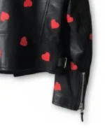 Women's Heart Design Lapel Style Leather Jacket Sleeves