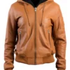 Women's Hooded Brown Leather Jacket