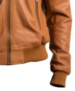 Women's Hooded Brown Leather Jacket Sleeves
