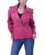Women's Hot Pink Biker Leather Jacket