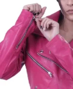 Women's Hot Pink Biker Leather Jacket Sleeves