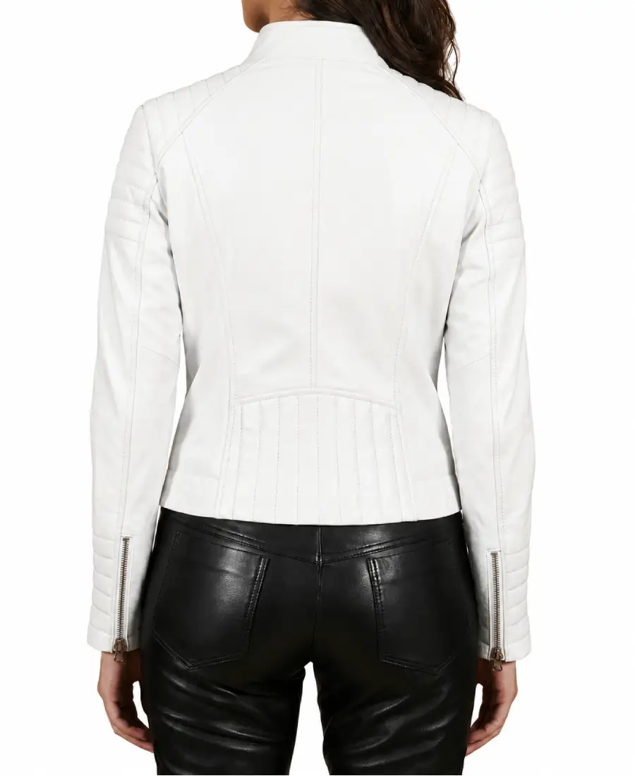 Womens Karim Trap Moto Leather Jacket Back - Trendy Leather Jackets