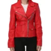 Women’s Lapel Style Red Leather Jacket