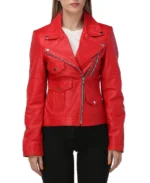 Women’s Lapel Style Red Leather Jacket