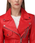 Women’s Lapel Style Red Leather Jacket Collar
