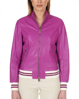 Women's Lilac G154 Leather Bomber Jacket