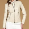 Women's Linda Women's Linda Cream Nappa Moto Jacket - Trendy Leather Jackets
