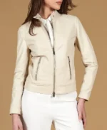Women's Linda Cream Nappa Moto Leather Jacket