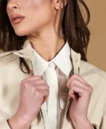Women's Linda Cream Nappa Moto Leather Jacket Collar