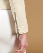 Women's Linda Cream Nappa Moto Leather Jacket Sleeves