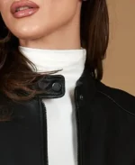Women's Linda Nappa Biker Leather Jacket Collar