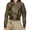 Women's Livia Green Leather Bomber Jacket