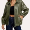 Women's Olive Oversized Leather Jacket