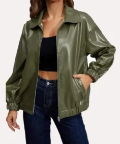 Women's Olive Oversized Leather Jacket