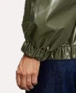 Women's Olive Oversized Leather Jacket Sleeves